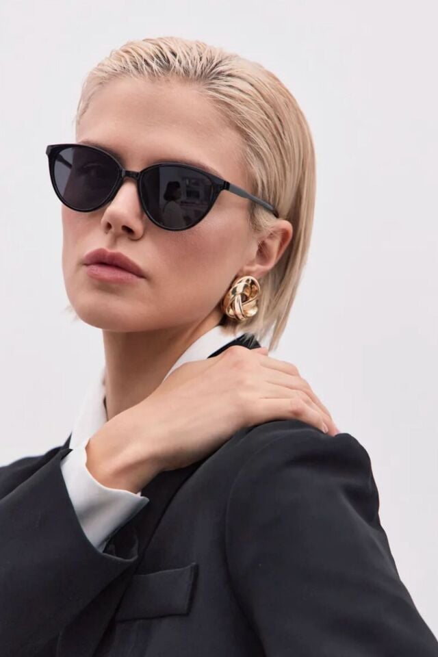 Bella Cat Eye Güneş Gözlüğü - Siyah İnce Çerçeve Şık Kadın Model – UV400 Koruma