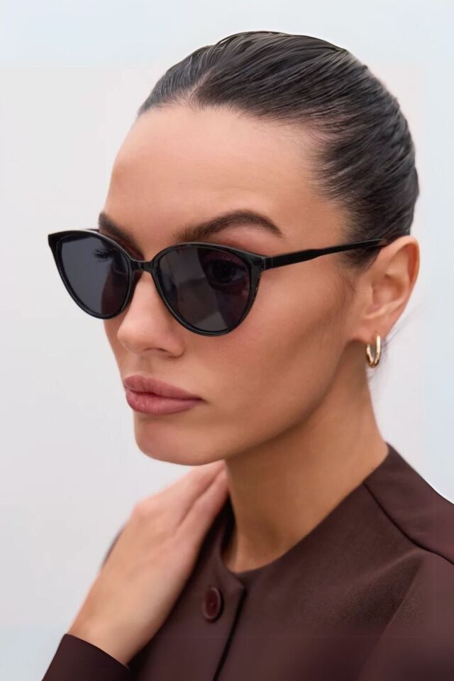 Bella Cat Eye Güneş Gözlüğü - Siyah İnce Çerçeve Şık Kadın Model – UV400 Koruma