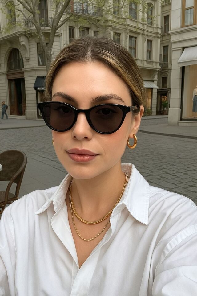 Bella Cat Eye Güneş Gözlüğü - Siyah İnce Çerçeve Şık Kadın Model – UV400 Koruma