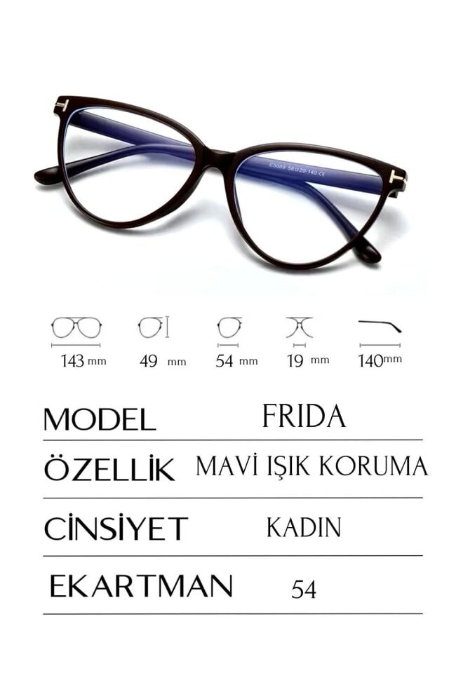 Frida Siyah Cat Eye Çerçeve Popüler Şeffaf Ekran Gözlüğü