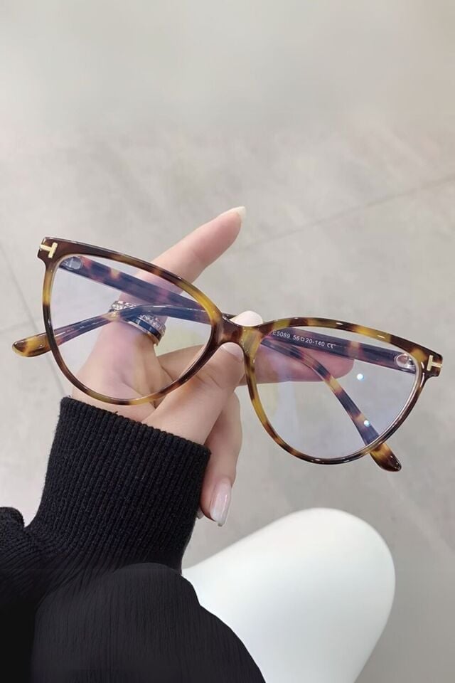 Frida Leopar Cat Eye Çerçeve Popüler Şeffaf Ekran Gözlüğü