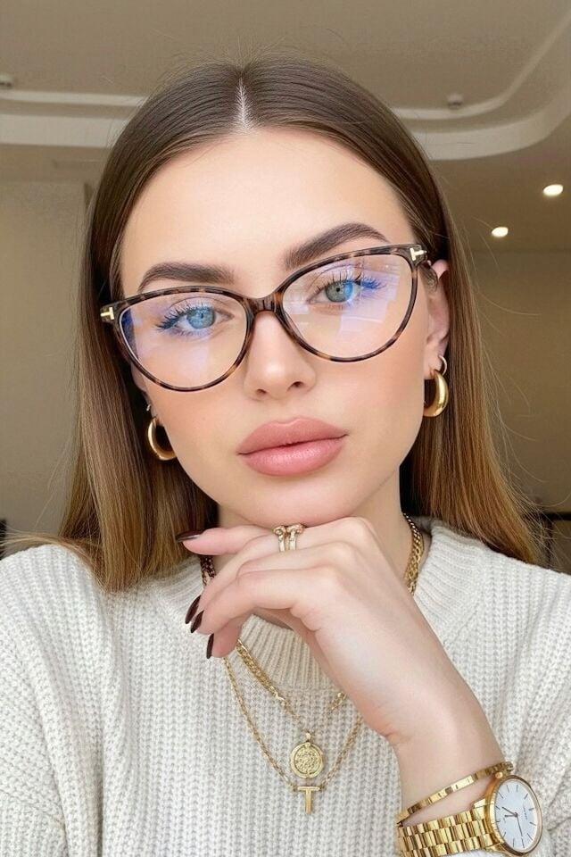 Frida Leopar Cat Eye Çerçeve Popüler Şeffaf Ekran Gözlüğü