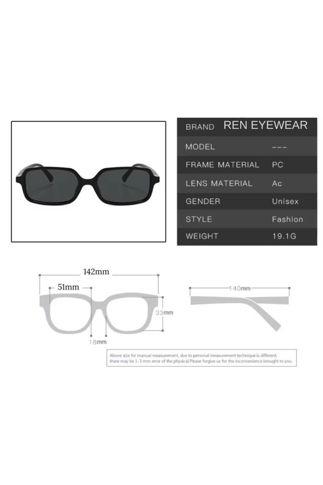 MİUX SİYAH DİKDÖRTGEN GÜNEŞ GÖZLÜĞÜ  KADIN MODERN YENİ SEZON REN EYEWEAR