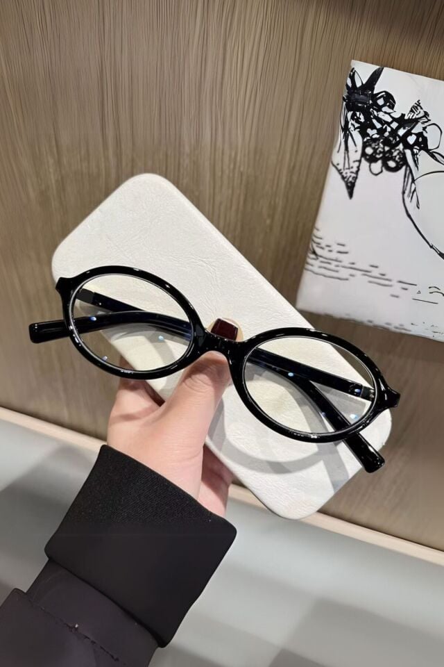 Tr Miux Ver2 Logosuz Siyah Oval Çerçeve Popüler Şeffaf Ekran Gözlüğü