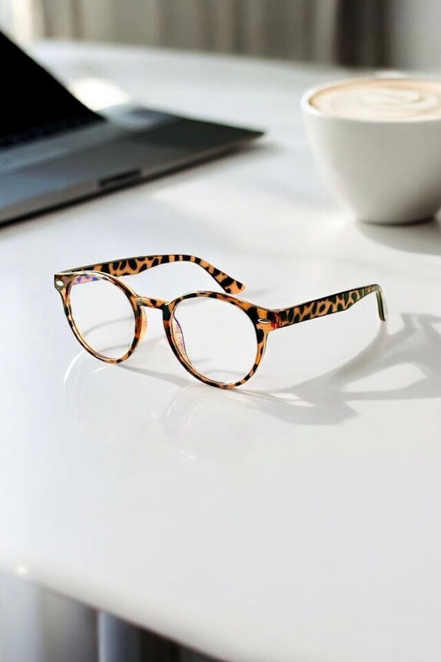 Unisex Oval  Kesim Yuvarlak Leopar Klasik Mavi Işık Korumalı Ekran Gözlüğü BLUE BLOCK