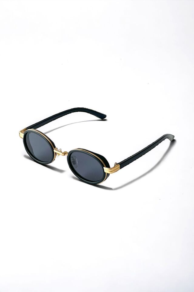 Dina Round Güneş Gözlüğü Unisex siyah gold Oval Çerçeveli