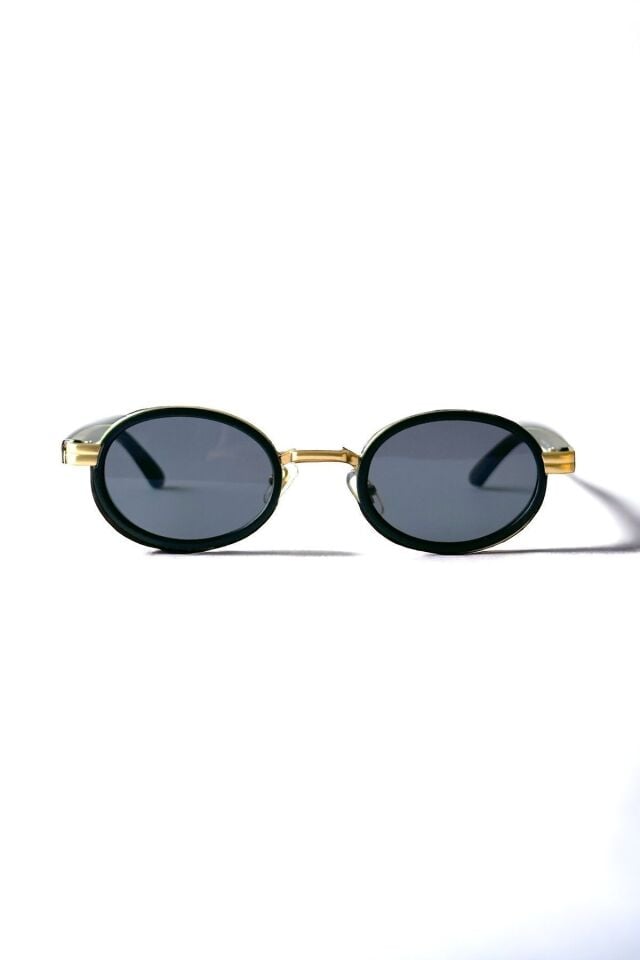 Dina Round Güneş Gözlüğü Unisex siyah gold Oval Çerçeveli