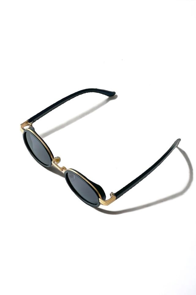 Dina Round Güneş Gözlüğü Unisex siyah gold Oval Çerçeveli