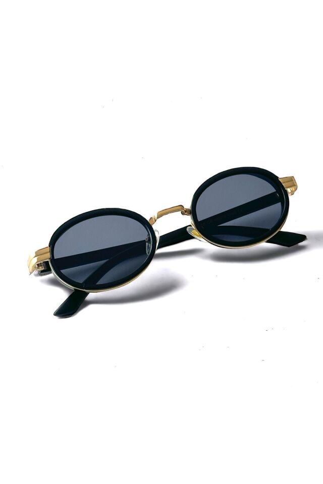 Dina Round Güneş Gözlüğü Unisex siyah gold Oval Çerçeveli