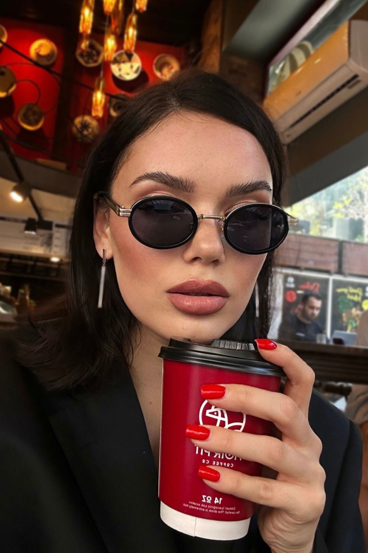 Dina Round Güneş Gözlüğü Unisex siyah gold Oval Çerçeveli