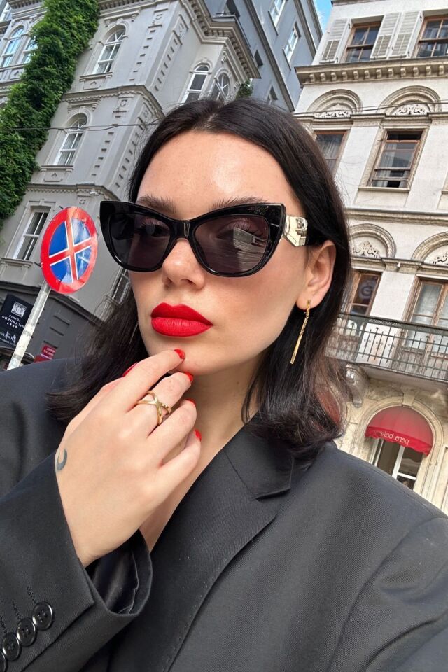 RUTH 2024 CAT EYE TASARIM SİYAH KADIN GÜNEŞ GÖZLÜĞÜ / REN EYEWEAR