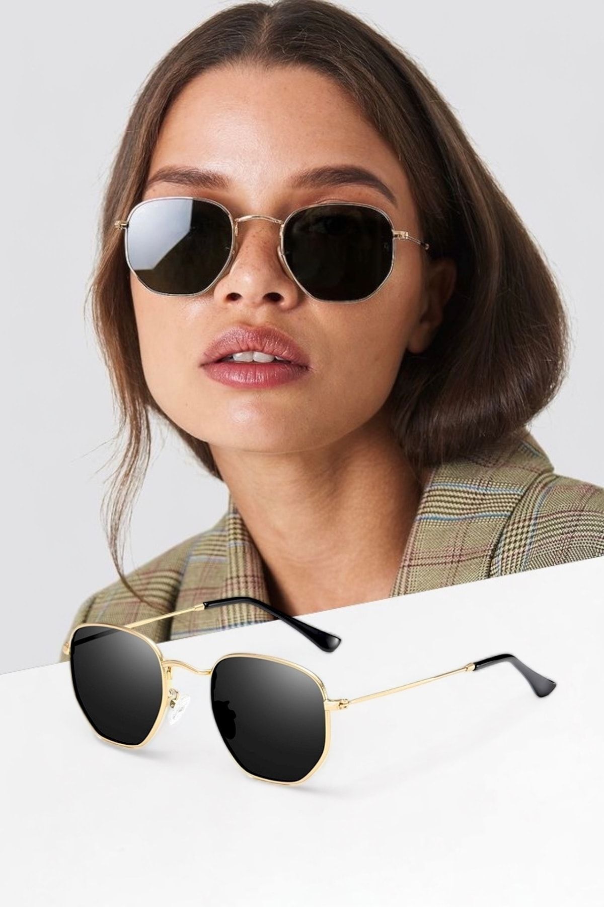 COOLANDBETTER BEŞGEN GÜNEŞ GÖZLÜĞÜ GOLD ÇERÇEVE SİYAH CAM REN EYEWEAR