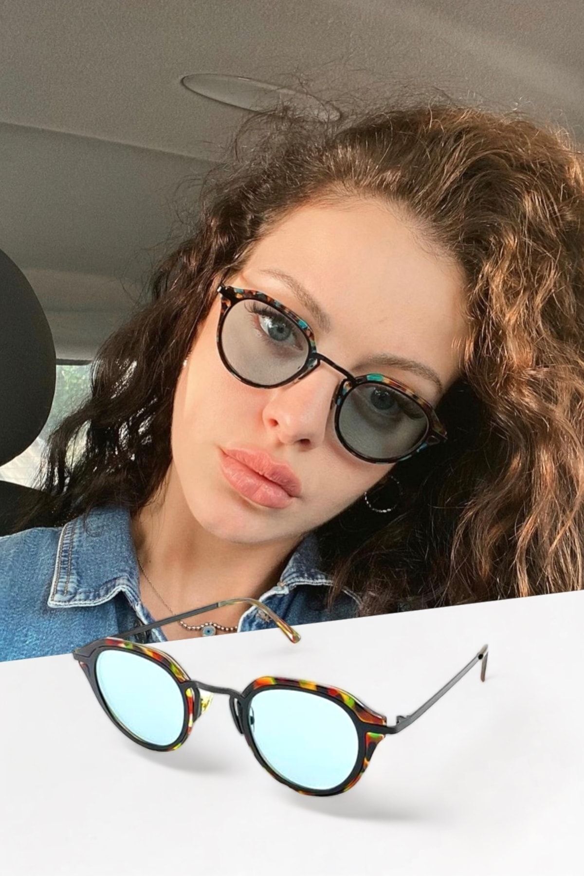 LAUREN ÖZEL TASARIM GÜNEŞ GÖZLÜĞÜ TURKUAZ OVAL POPÜLER UNİSEX