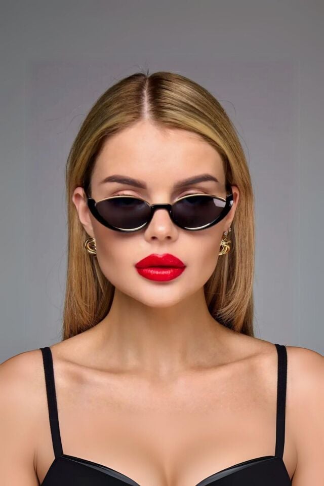 Tina Cat Eye Kadın Siyah Yarım Çerçeve Güneş Gözlüğü Yeni Sezon / Coolandbetter