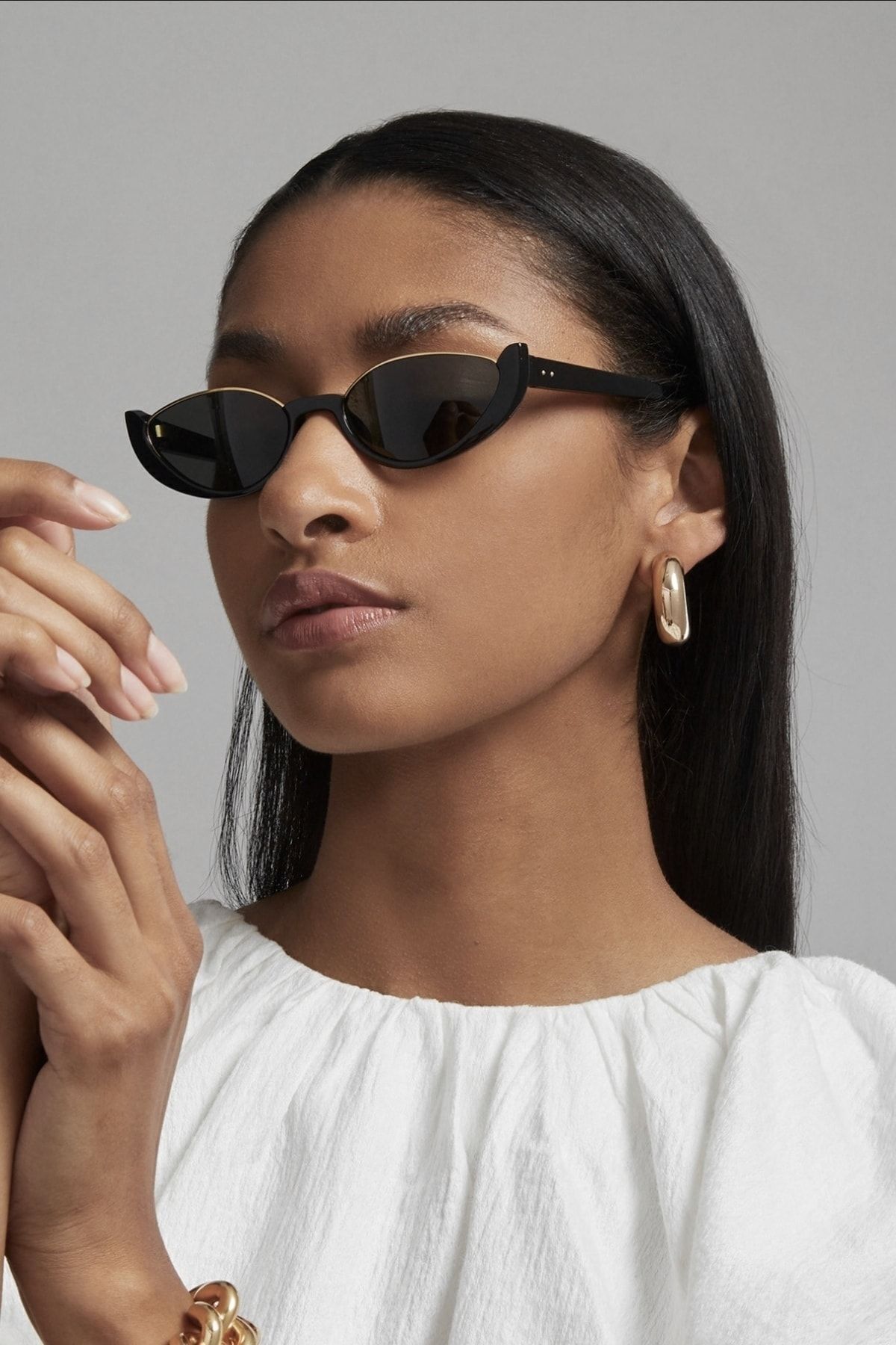 Tina Cat Eye Kadın Siyah Yarım Çerçeve Güneş Gözlüğü Yeni Sezon / Coolandbetter