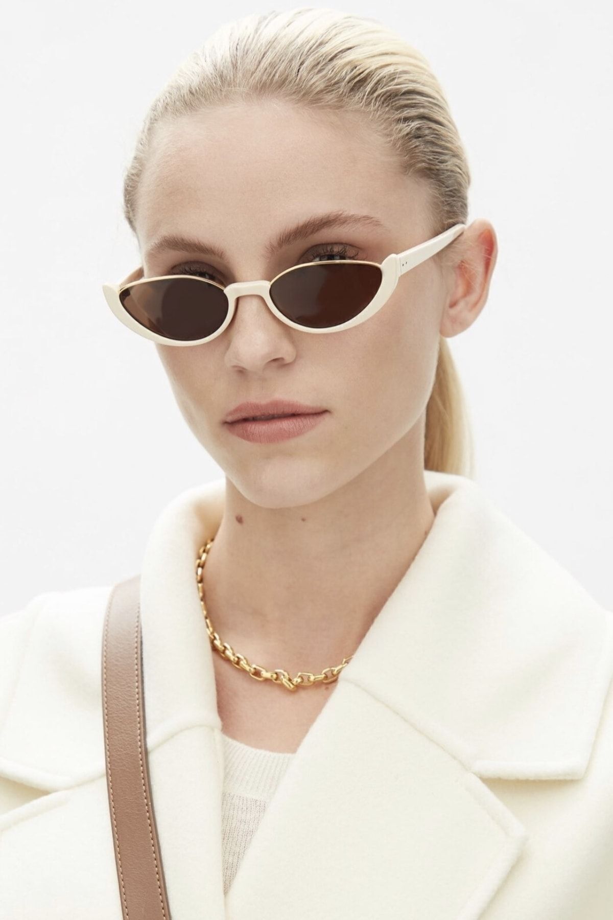 Tina Cat Eye Krem Rengi Kadın Güneş Gözlüğü Yarım Çerçeve / Coolandbetter