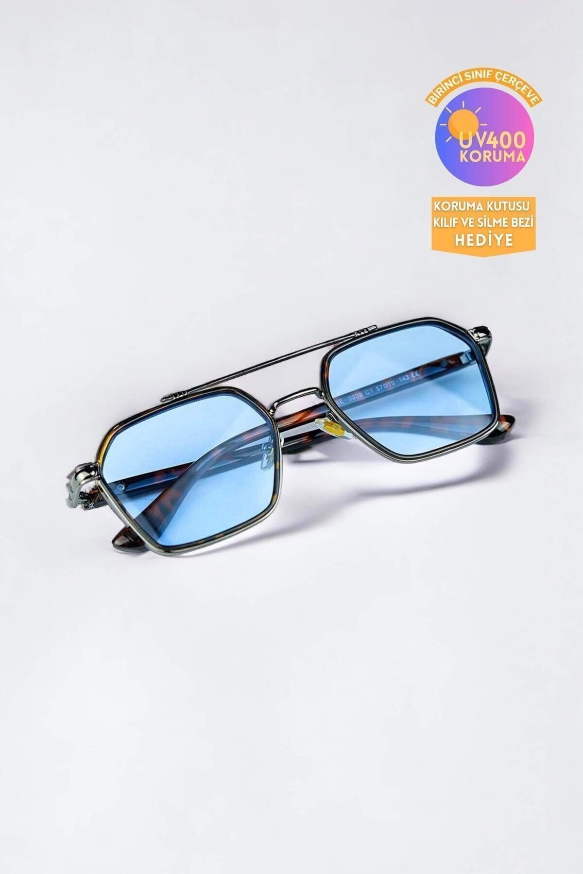 Sage Güneş Gözlüğü Unisex Leopar Çerçeve Mavi Cam Otantik Kadın Erkek Güneş Gözlüğü / Coolandbetter