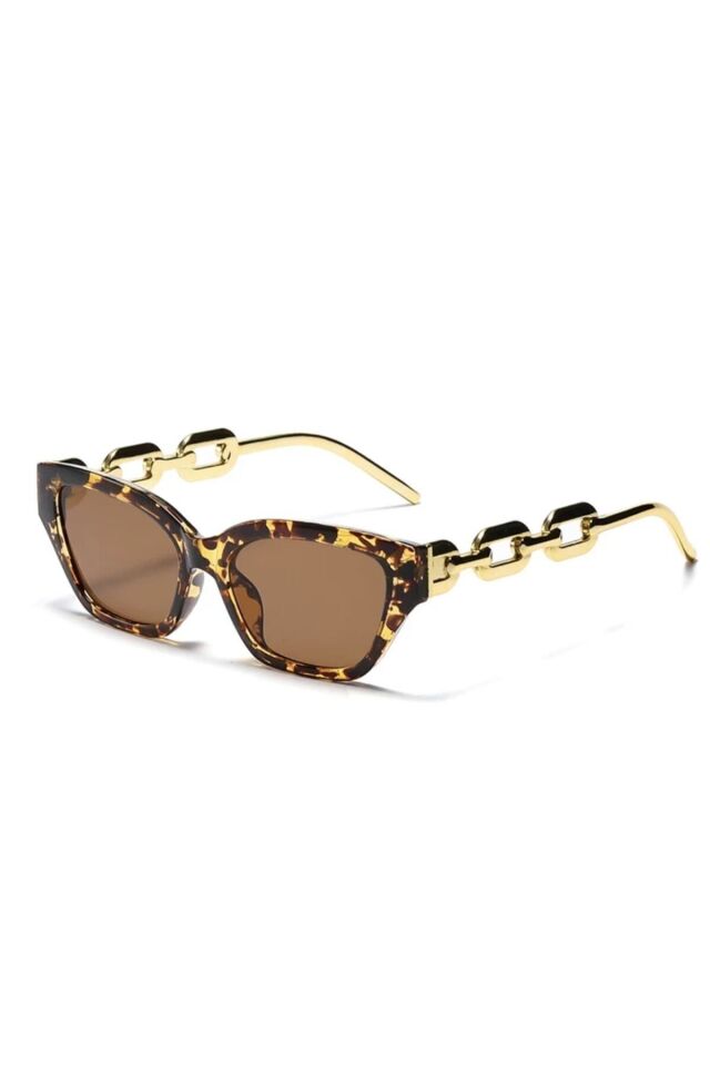 Chain Güneş Gözlüğü Zincir Aksesuar Detaylı Leopar Desenli