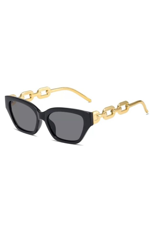 Chain Güneş Gözlüğü Zincir Tasarım Aksesuarlı Cat Eye Siyah