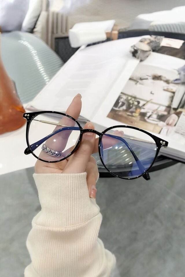 LUMINA Mavi Işık Korumalı Ekran Gözlüğü – Şeffaf Cam | Gold Detaylı Siyah Unisex Ekran Gözlüğü