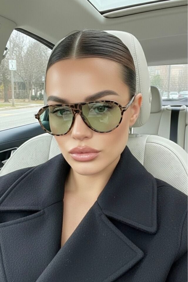 Sepia Air Unisex Leopar yeşil camlı Pilot Güneş Gözlüğü | UV400 Koruma