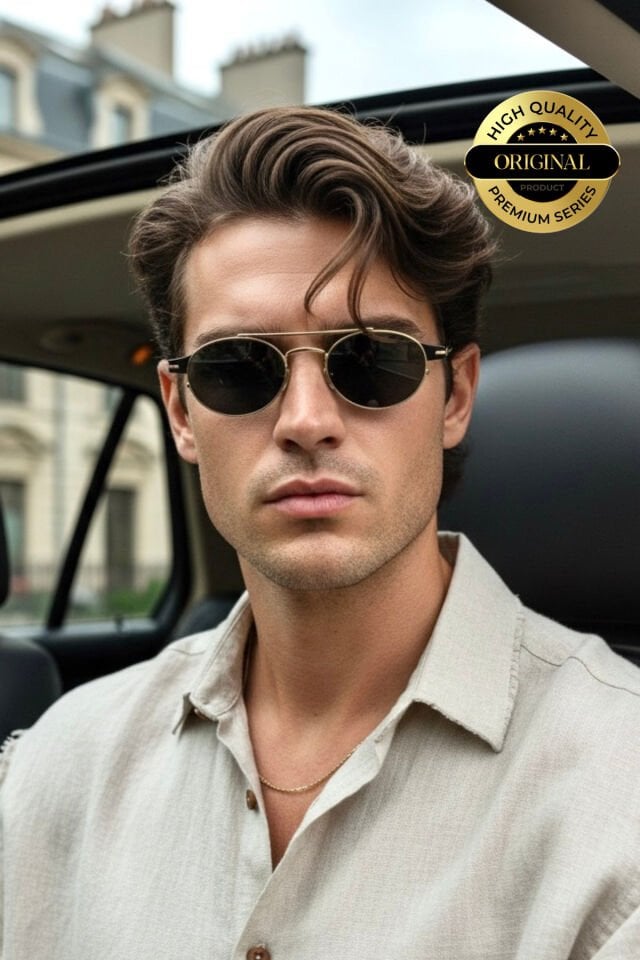 DORÉ Premium Çift Köprü Oval Güneş Gözlüğü - Gold Metal antirefle uv400 koruma premium seri