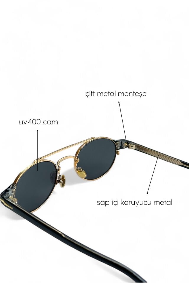 DORÉ Premium Çift Köprü Oval Güneş Gözlüğü - Gold Metal antirefle uv400 koruma premium seri