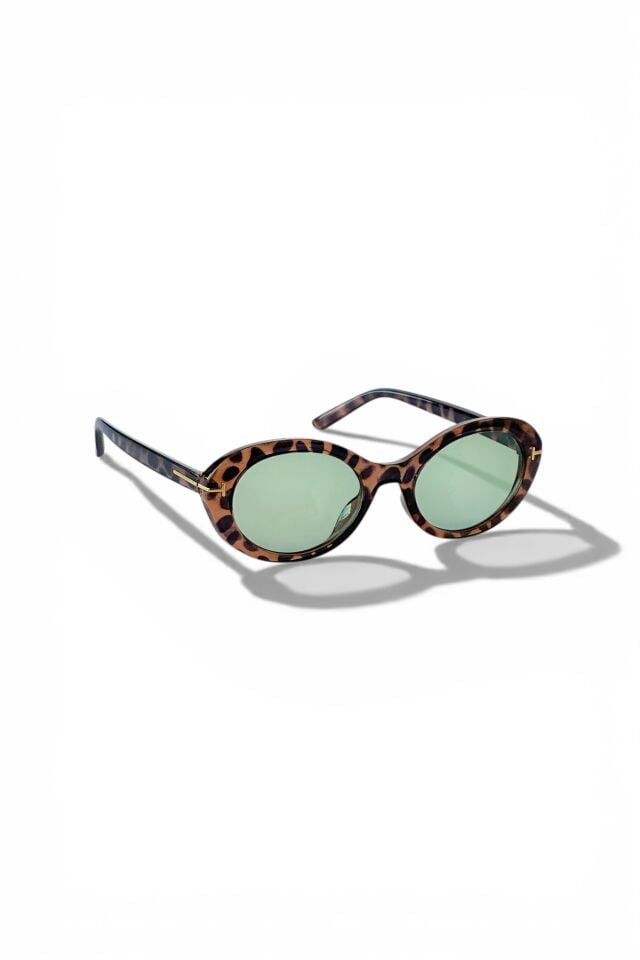 Siena Kadın Leopar çerçeve yeşil cam modern popüler Oval Güneş Gözlüğü – Aksesuar Detaylı Uv400