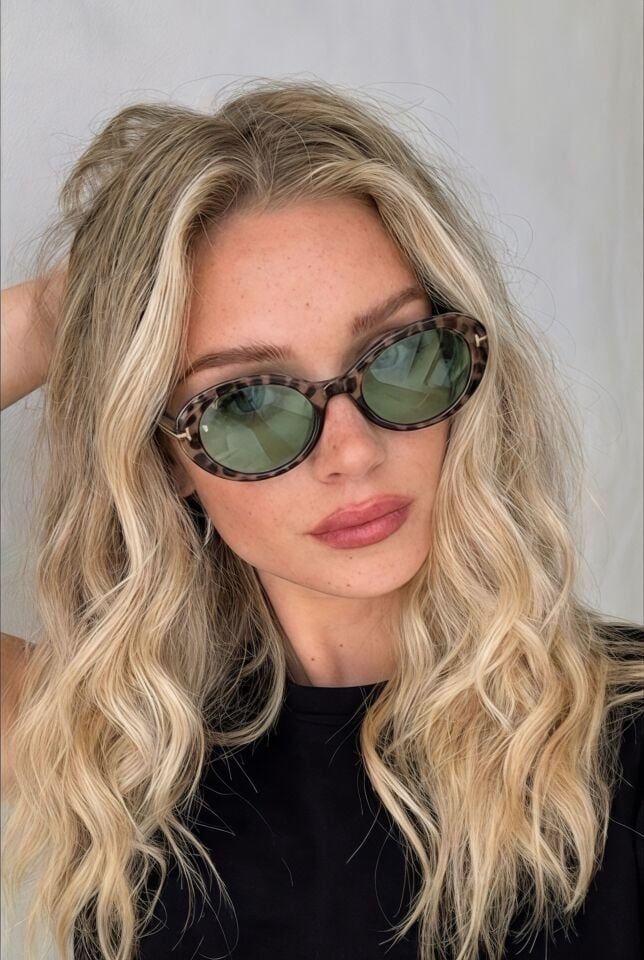 Siena Kadın Leopar çerçeve yeşil cam modern popüler Oval Güneş Gözlüğü – Aksesuar Detaylı Uv400