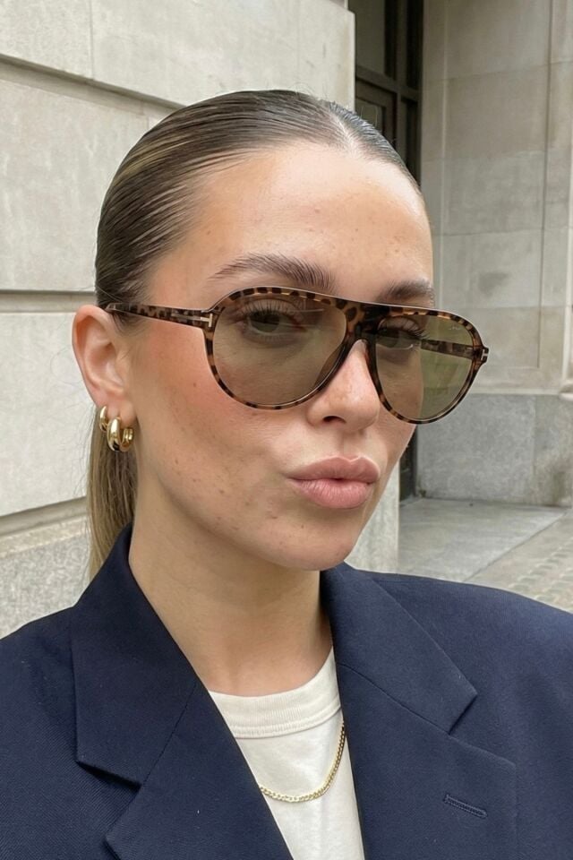 Sepia Air Unisex Leopar Açık kahverengi camlı Pilot Güneş Gözlüğü | UV400 Koruma