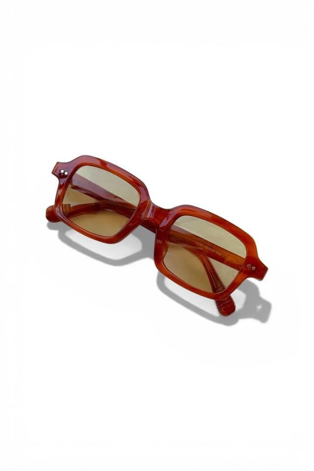 Select Frame VALEN Kiremit Dikdörtgen Kadın Güneş Gözlüğü – Şampanya Zeytin Cam, Kalın Çerçeve Uv400